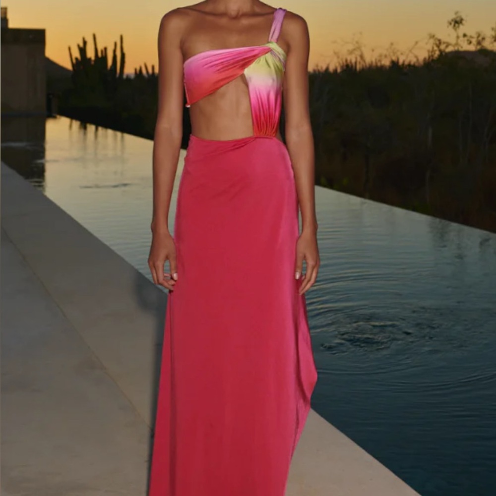 Vibrant Pink One-Shoulder Maxi Dress